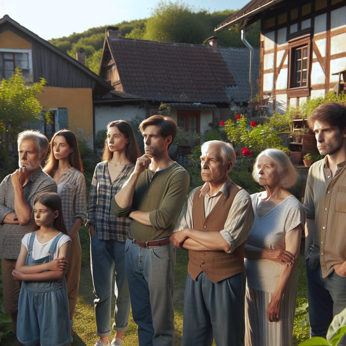 Family Reflecting in Country Home Courtyard