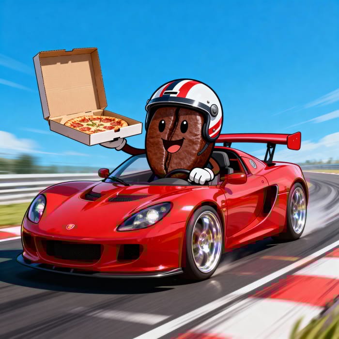 Coffee Bean Mascot Driving Sports Car Coffee Bean Mascot Driving Sports Car