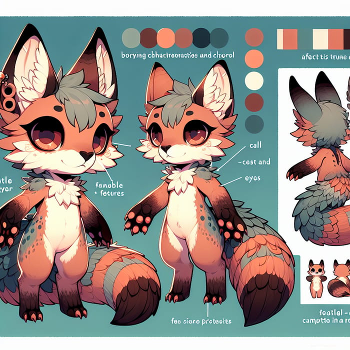 Adorable and Vibrant Kemono-style Furry Creature Design Sheet