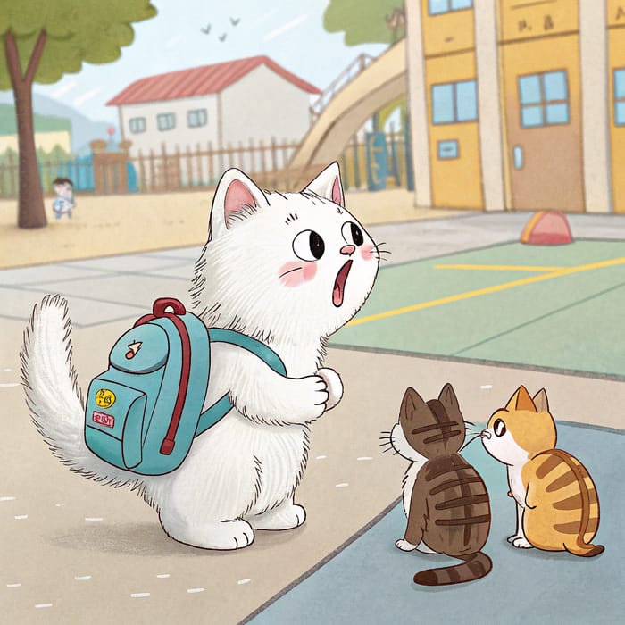 Chubby Kitten's First Day at School