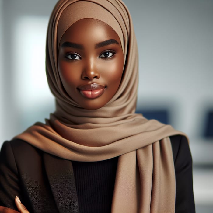 Professional Woman Wearing Hijab in Bright Office Setting