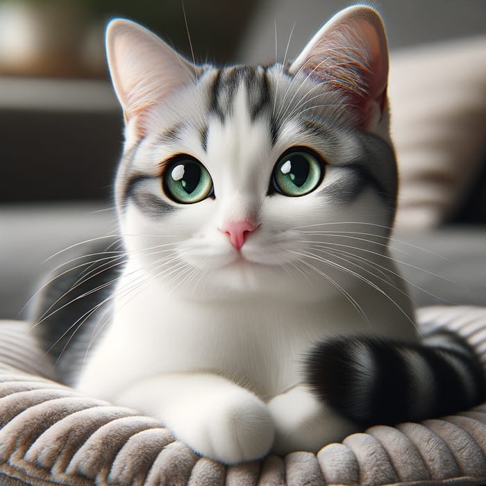 Adorable Cat Resting on Plush Cushion