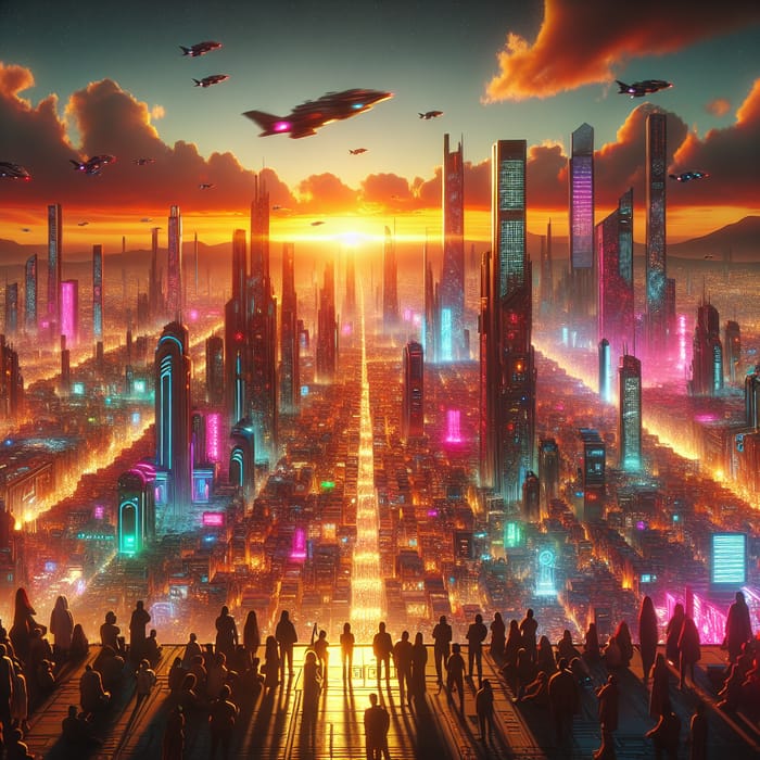 Neon Cyberpunk Cityscape | Futuristic Aesthetics Sunset View