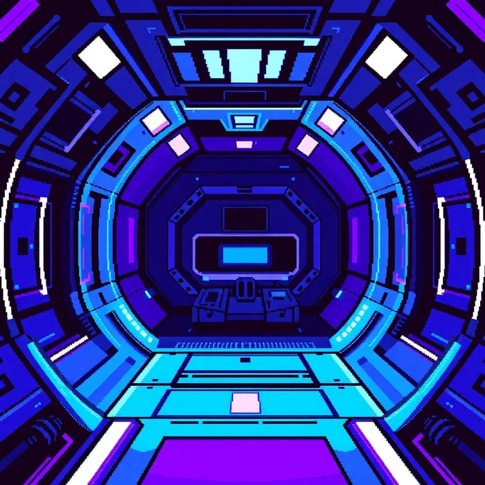 Cyberpunk Spaceship Art: Blue & Purple Chest Display