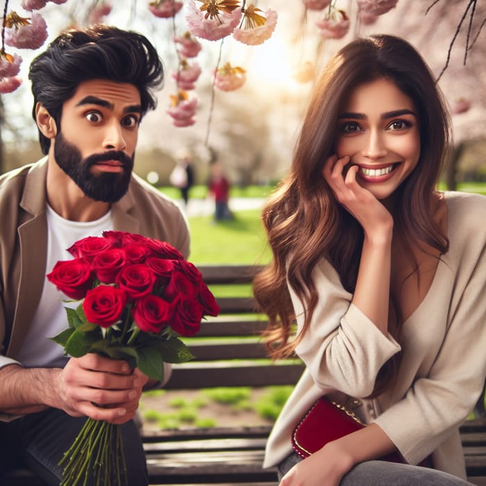 Capturing Her Heart: A Romantic Gesture Captured in a Park Setting