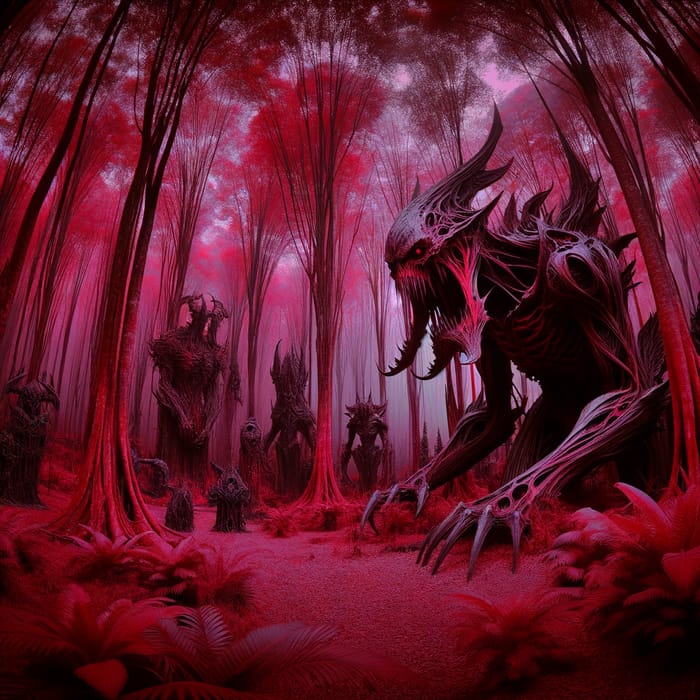 Eerie Forest of Monstrous Creatures - Horror Art