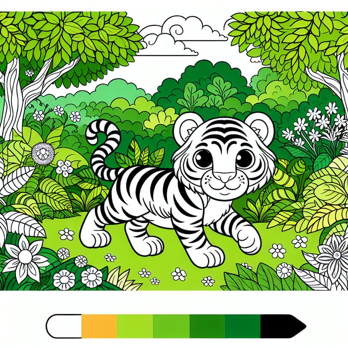 Friendly Tiger in Vibrant Jungle for Coloring Book