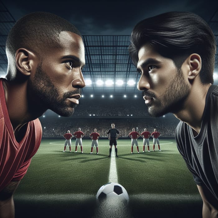 Upclose Grand Stadium Face-Off: Soccer Players Intense Scene