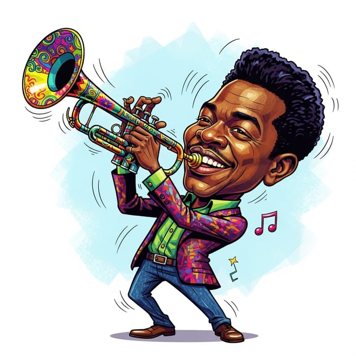 Joyful Musician Playing a Colorful Trumpet - Pop Art Joyful Musician Playing a Colorful Trumpet - Pop Art