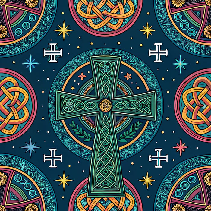 Surrealist Celtic Cross Folk Art Pattern