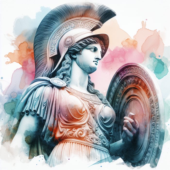 Statue of Athena in Watercolor - A Timeless Masterpiece