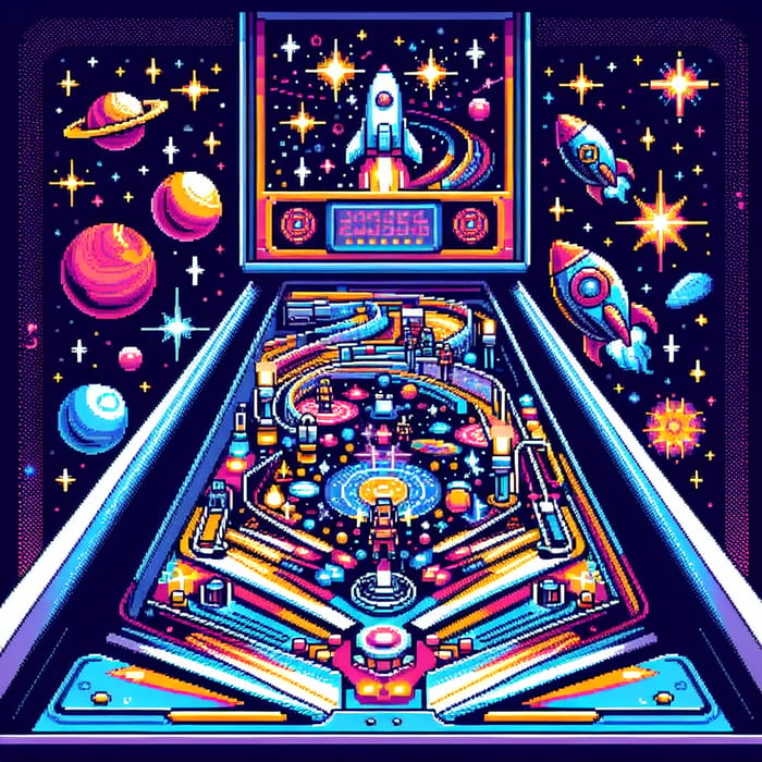 Pixel Art Space Pinball Game Scene