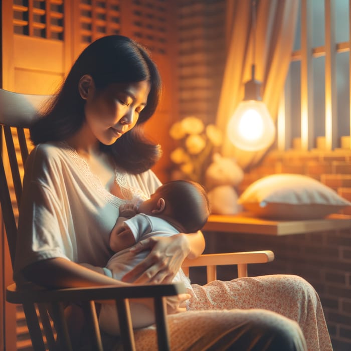 Intimate Bond: Mother and Baby in Cozy Nursery Breastfeeding Moment