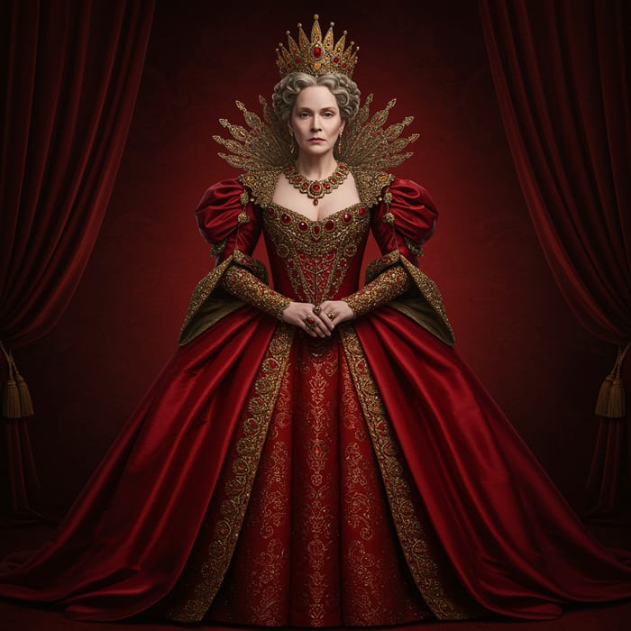 Majestic Queen in a Red Dress - Regal Image