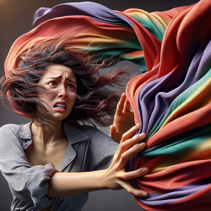 Young Woman Clutching Fleeing Blanket - Photorealism