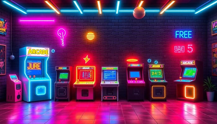 Vibrant Arcade-Themed Wall Design with Pixel Art