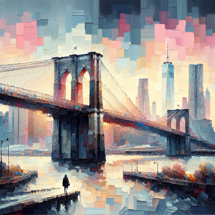 Introspective Journey Across Pastel Brooklyn Bridge