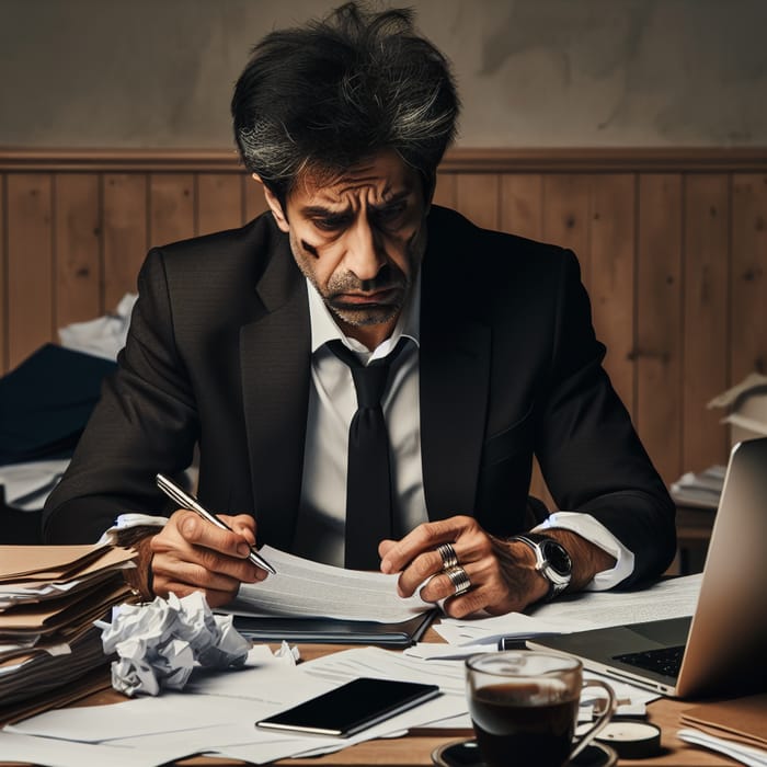 Man Stressed at Office Desk