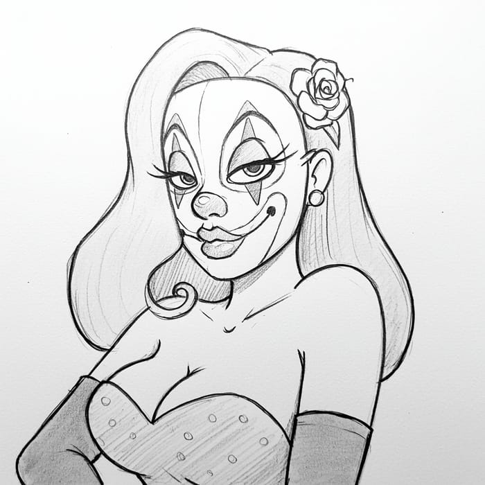 Pencil Drawing of Jessica Rabbit in Clown Mask