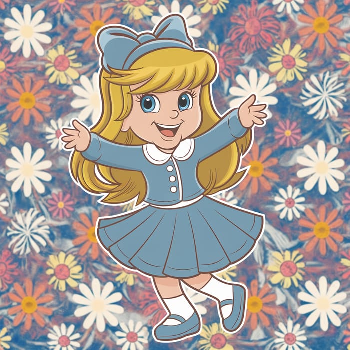 Groovy Cartoon Mascot: Blonde Girl in Retro Fashion