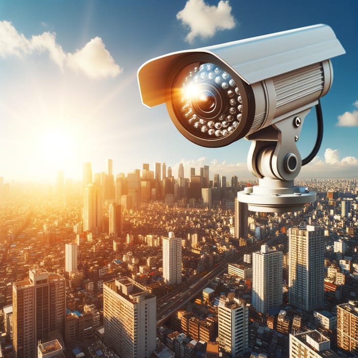 Surveillance Camera Overlooking a Sunny City