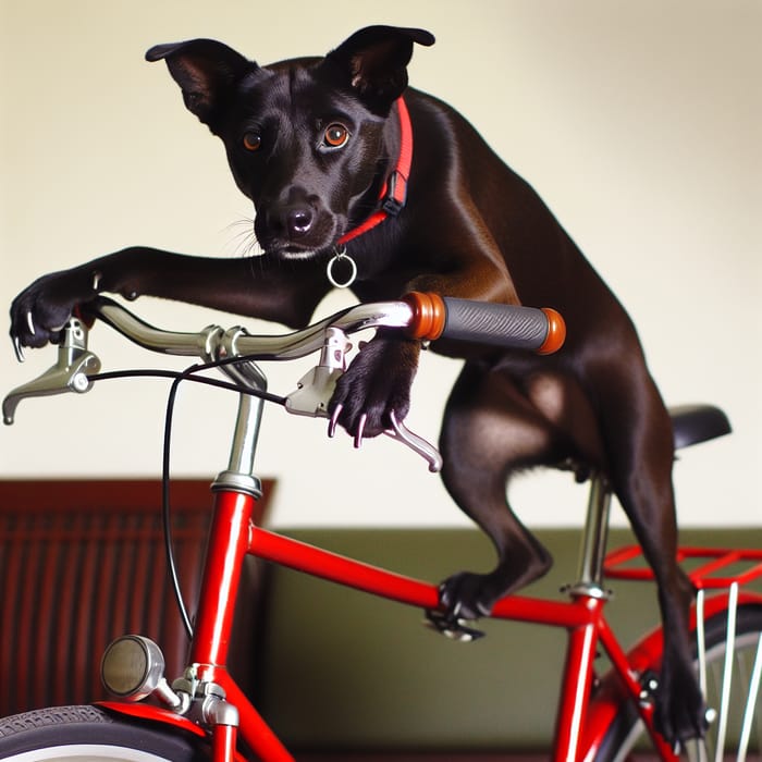 Black Dog Riding Bicycle - Paws on Wheels