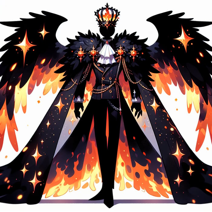 Towering Fiery Character in Hazbin Hotel Style - Ars Goetia Crown & Fiery Wings Redesign