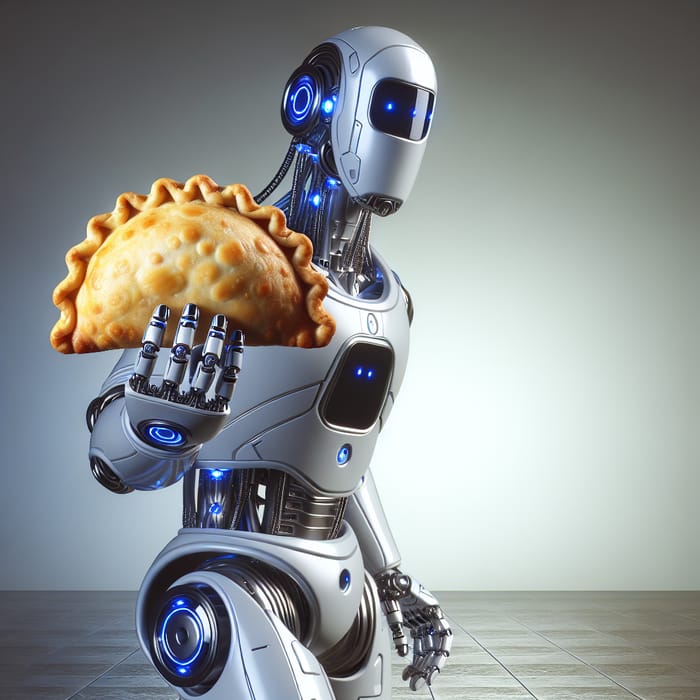 Robot Holding Empanada - Futuristic Culinary Art