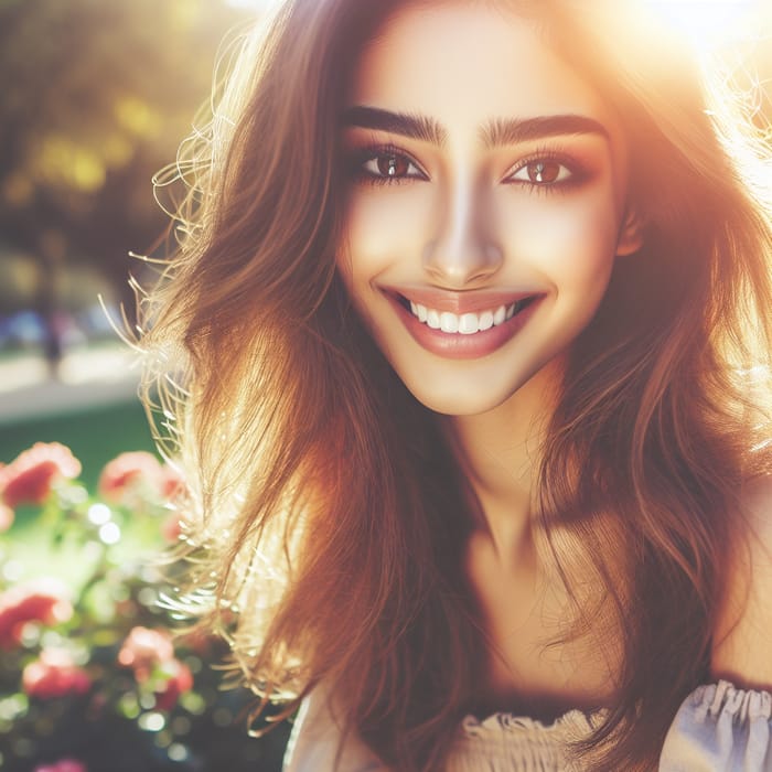 Most Beautiful Smile Ever - Enchanting Middle-Eastern Girl in Sunlit Park