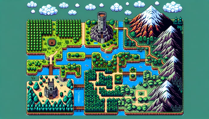 Pixelated Adventure Map | Retro Top-Down Landscape