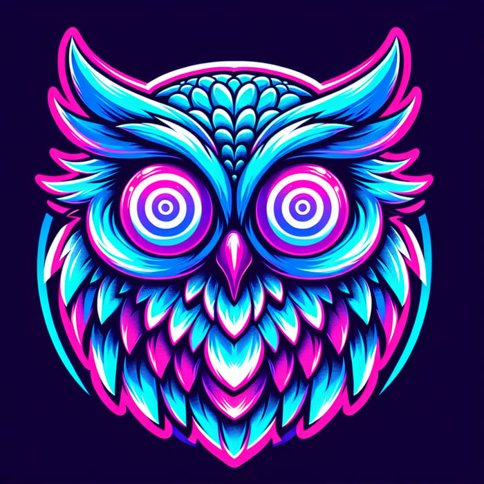 Funny Neon Owl with Spiral Eyes in Anime Style