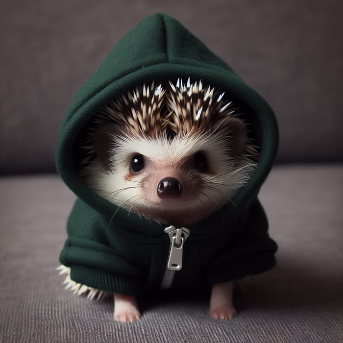 Hedgehog in Dark Green Hoodie