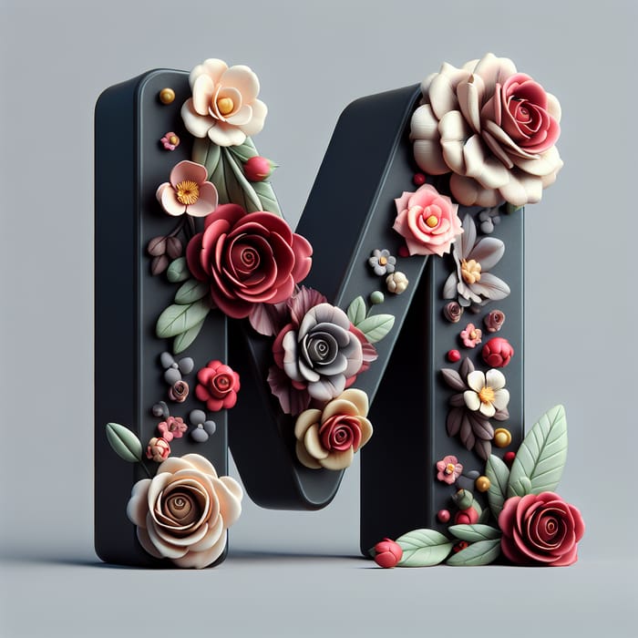 Elegant 'M' Letter with Roses | Floral Typography Art