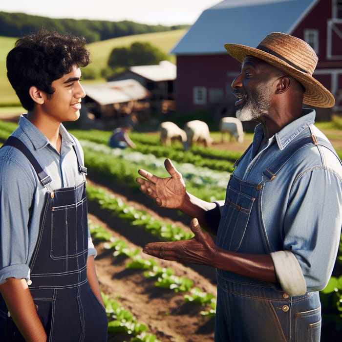 Father and Son Discussion on the Farm