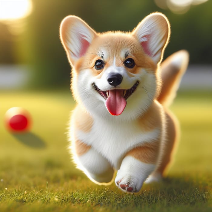 Cute Corgi Enjoying Playtime in a Green Field