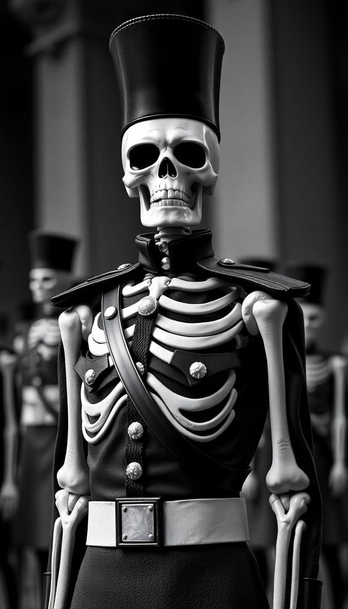 Detailed Black & White Skeleton Soldier Art