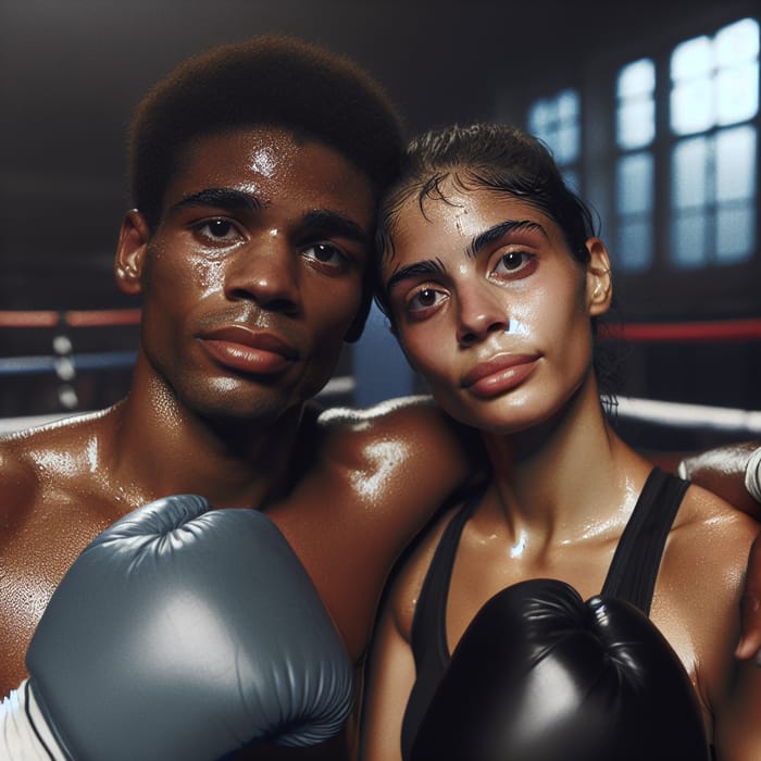 Touching Display of Sportsmanship: Boxers Embracing in the Ring Touching Display of Sportsmanship: Boxers Embracing in the Ring