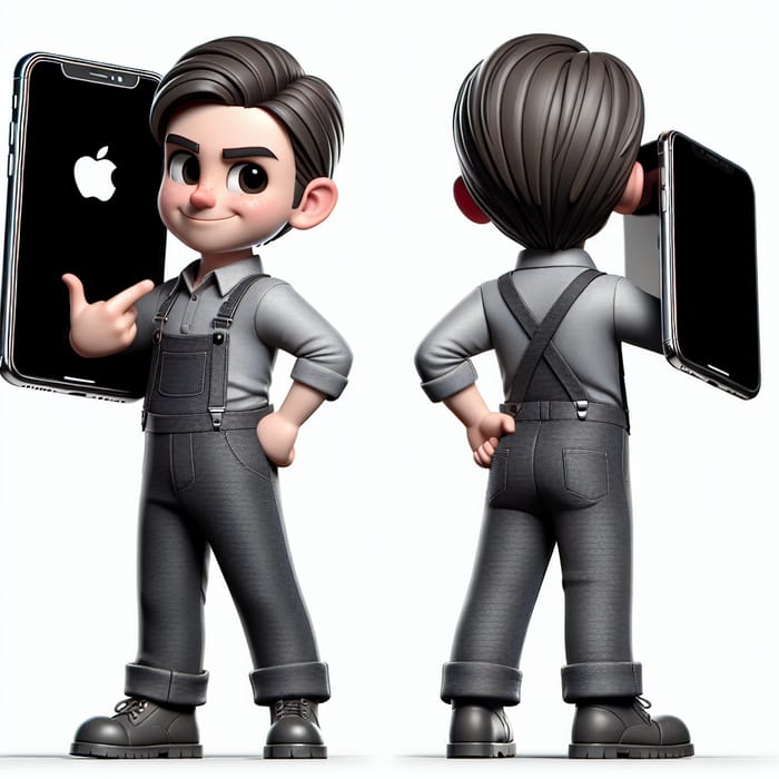 Comical Young Man with Giant Head Carrying iPhone