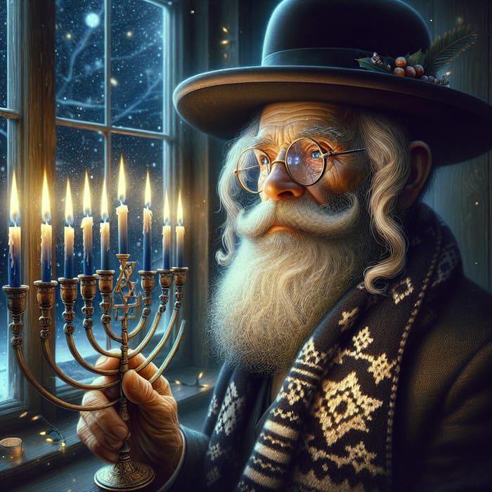 Elderly Jewish Man with Menorah in 4K: Portrait