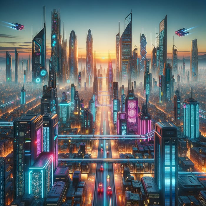 Award-Winning Futuristic Cityscape with Neon-Lit Buildings