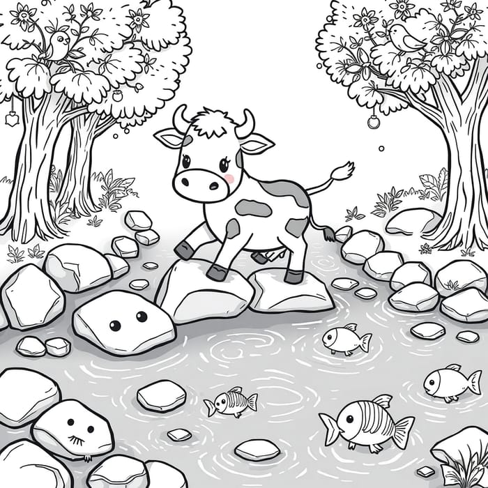 Kawaii Cow Crossing: Fun Coloring Adventure