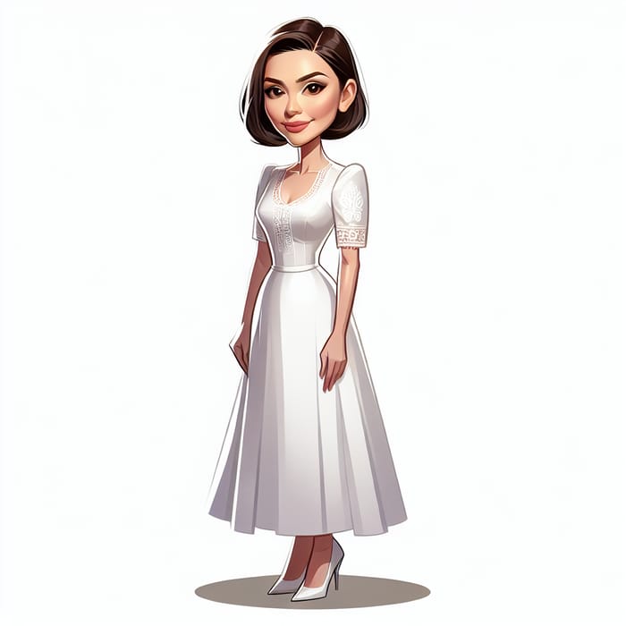 Playful Filipiniana Caricature: Elegant White Dress