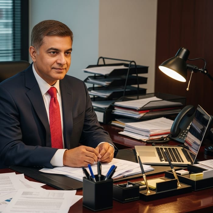 Professional South Asian Man at Desk Professional South Asian Man at Desk