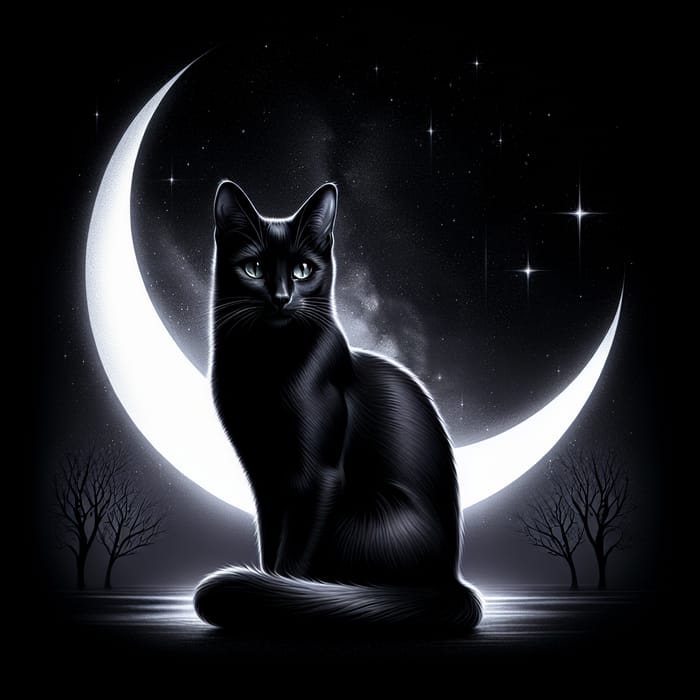 Mystical Black Cat Under Moonlight | Nocturnal Scene