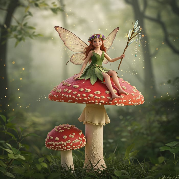 Enchanted Fairy on a Fly Agaric Mushroom