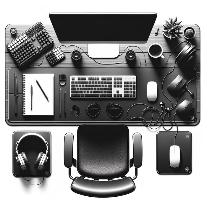 Bird's Eye View of Black and White Computer Setup