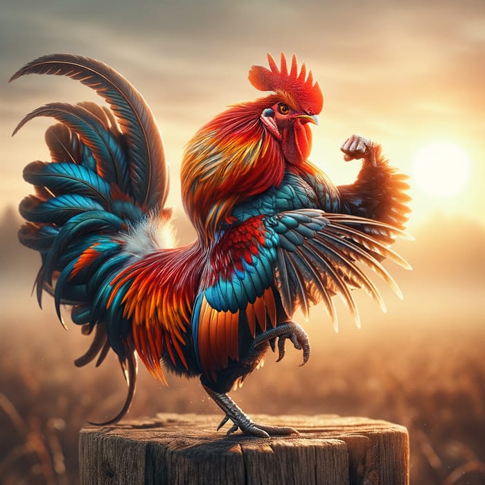 Powerful Rooster in Aggressive Pose