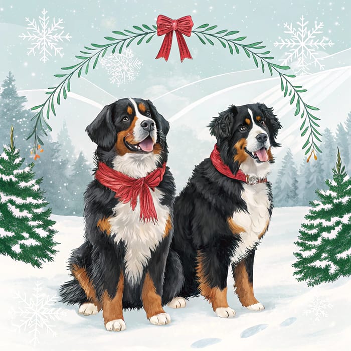 Christmas Card with Two Bernese Mountain Dogs