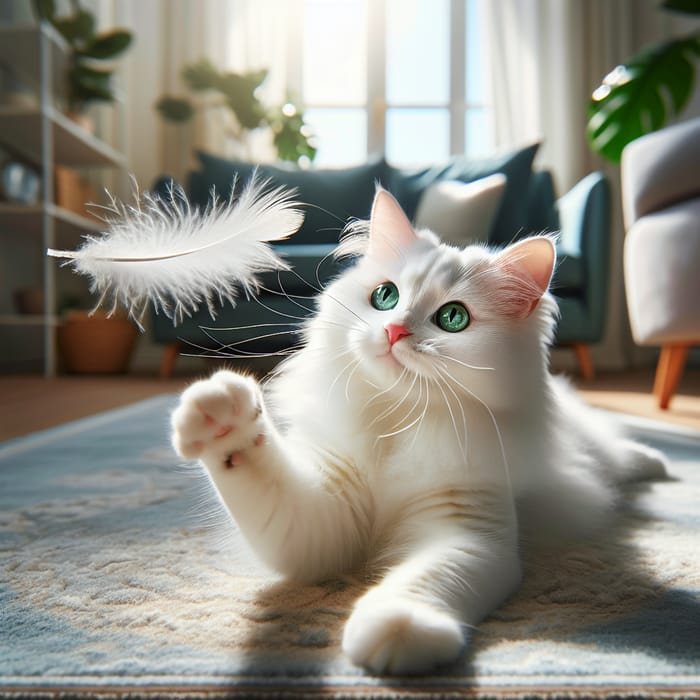 Adorable White Cat in Sunlit Room