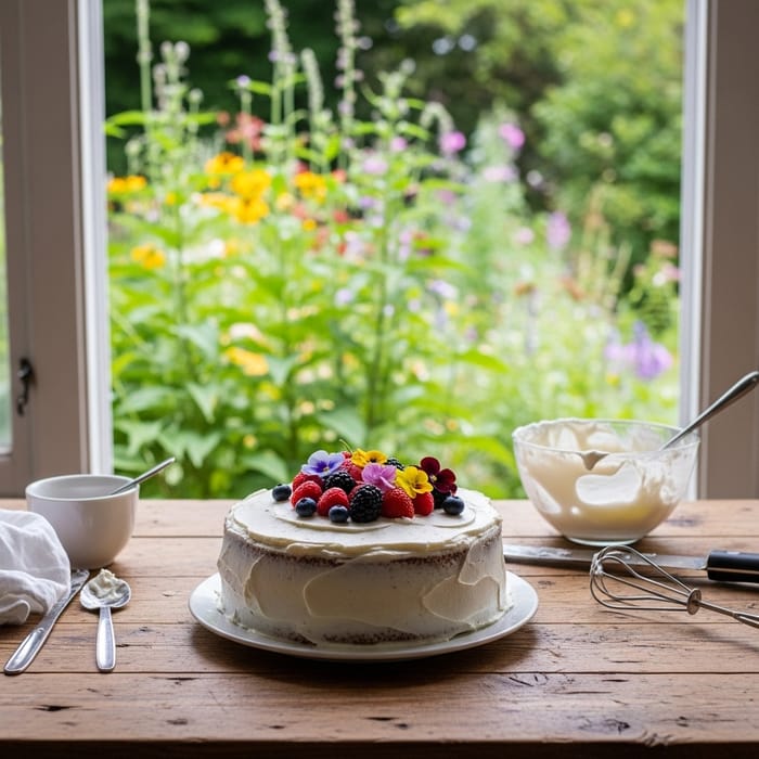 Simple Decorated Cake in Cozy Setting